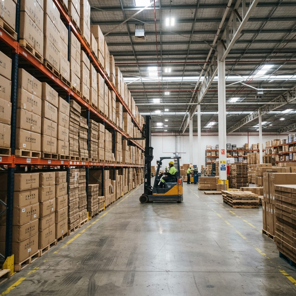 Export warehouse with packaged chair cartons